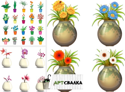 Векторные цветы в горшочках. | Vector flowers in pots.